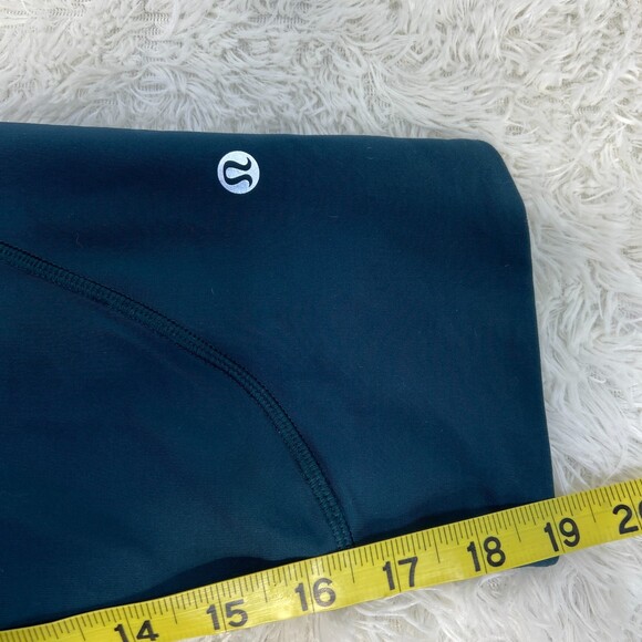 Lululemon Cropped Mid Rise Dark Teal Mesh Yoga Workout Leggins Sz 8 - Picture 6 of 6